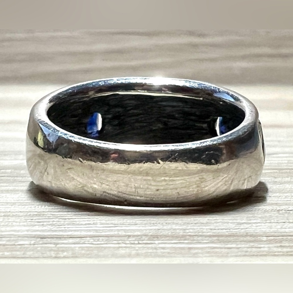 Designer Signed AZ Sterling Silver & 18k Yellow Gold Sapphire Ring, Size 6.5 - Picture 5 of 12